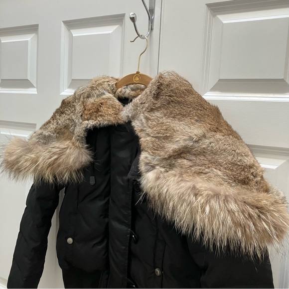 Pajar Down Bomber Jacket Fur Hood Cropped Black Luxury Canada RARE Women's Small - Picture 10 of 16